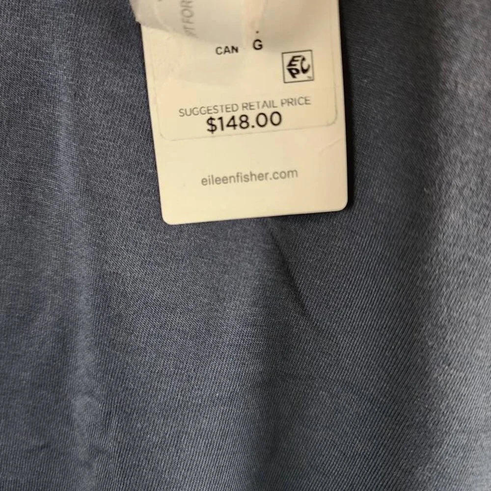 Eileen Fisher Cotton High Crewneck Boxy Top Women's Large Ocean Long Sleeve